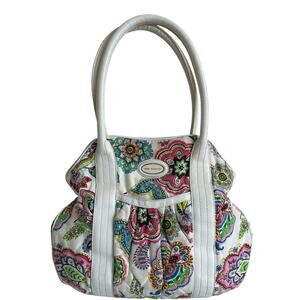 Vera Bradley Palm Beach Garden Handbag Shoulder Bag Summer Tote Leather Trim